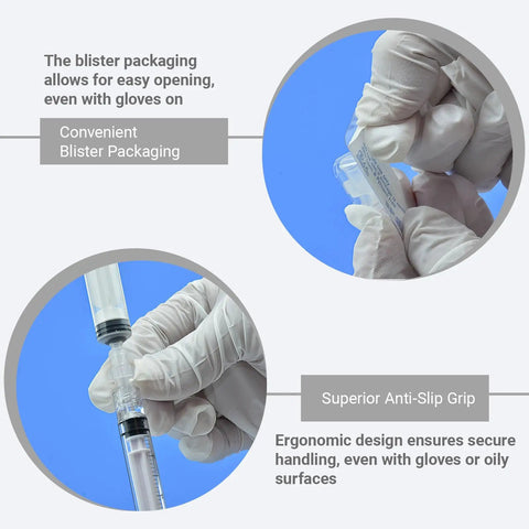 Individually Wrapped Luer Lock Fittings 100 Pack With Anti Slip Grip Syringe Connectors And Caps For Lab And Industrial Use Female To Female Couplers Heavy Duty Pro Grade J560M PP blister pack and gloved handling
