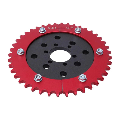 Heavy Duty Split Sprocket Hub Adapter Fits Baja Massimo Mini Bike Go Kart 42 Tooth Gear Replacement For 6.5 HP Engine Swap close-up view.