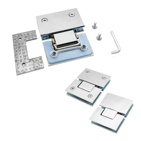 Two Pack Frameless Shower Door Hinges Built To Last 180 Degree Glass To Glass Hinges Heavy Duty 304 Stainless Steel, screws and Allen key
