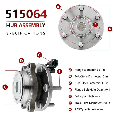 Front Wheel Hub Assembly and Bearing for 2WD Nissan Frontier Xterra Pathfinder Suzuki Equator with specifications
