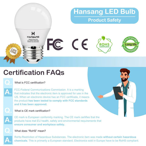 Brighten Up Any Room With A15 LED E26 Ceiling Fan Bulbs 5000K Daylight safety certifications and compliance information.