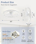 Top Tier 20 Inch Modern Ceiling Fan With Integrated LED Lights And Smart Remote App Control, displaying size and room suggestions.