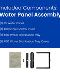 Components from Humidifier Maintenance Kit With Water Panel For Whole-House Humidifiers Models 350 And 360 displayed.