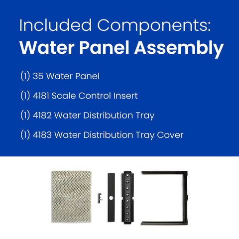 Components from Humidifier Maintenance Kit With Water Panel For Whole-House Humidifiers Models 350 And 360 displayed.