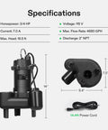 Beefy 3/4 HP Submersible Sewage Pump With Cast Iron Sump 4680 GPH Automatic Adjustable Float Switch 2 Inch NPT Discharge