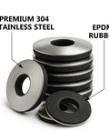 Front view: #8 EPDM bonded sealing washers with 304 stainless steel backing, 100 pcs.