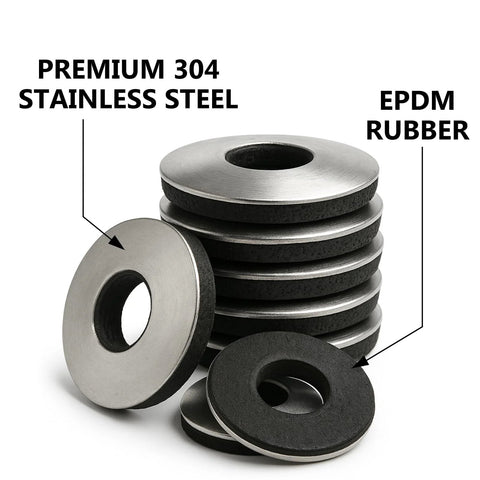 Front view: #8 EPDM bonded sealing washers with 304 stainless steel backing, 100 pcs.
