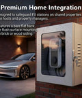 Beefed Up EV Charging Station Shelter Featuring A Tempered Glass Panel And Solid Key Lock designed for flush mounting on brick siding.