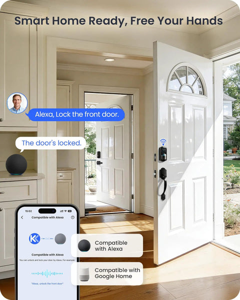 Slick WiFi Smart Lock With Matte Black Handle Set For Front Doors Voice Control Provides No Sweat Unlocking Seamlessly Syncs With Alexa Google Assistant All Day Long