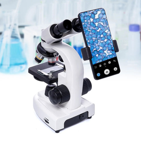 High Power Compound Microscope For Adults Home Lab And School Use With Infinity Optical System Plan Achromatic Lenses 4X 10X 40X 100X Oil Supports Phase Contrast And Dark Field Includes Slides Set And Phone Adapter