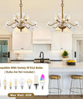 Modern Gold Chandelier Vintage Brass Flower Glass Pendant Light Mid Century Ceiling Lamp set above kitchen island.