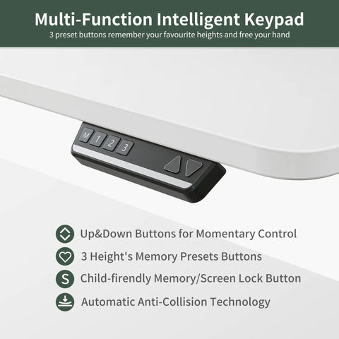 Premium FEZIBO Triple Motor L Shaped Electric Standing Desk 63 Inches Wide corner workstation's height adjustable keypad.