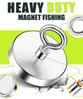 Beefy Neodymium Fishing Magnet With 300 Lbs Pull, Countersunk Hole Eyebolt detail, heavy duty for river salvage and magnetic fishing.