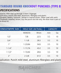 Hydraulic Knockout Hole Punch Set 1/2 To 2 Inch Electrical Conduit Cutter Kit For Metal specifications chart