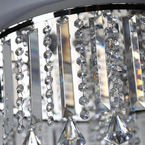 Close-up of diamond crystal chandelier with chrome stainless steel finish, part of 20 Inch Modern Crystal Ceiling Lamp