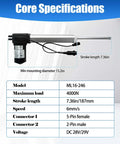 Power Recliner Motor Kit 187mm Stroke Linear Actuator Replacement specs and dimensions with model ML16-246