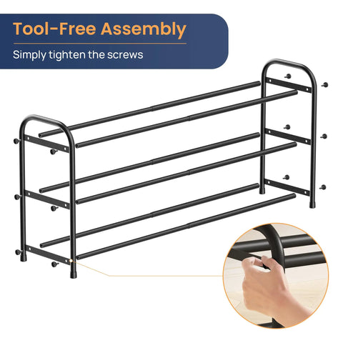 Super Roomy Three Tier Expandable Shoe Rack Black Metal Storage Shelf For Entryway Closet Organization That Actually Holds All Your Kicks Without The Mess Easy Setup Modern Space Saver