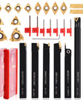Indexable Lathe Turning Tool Set With Seven Tool Holders And Fourteen Carbide Inserts And Eight Wrenches For Turning