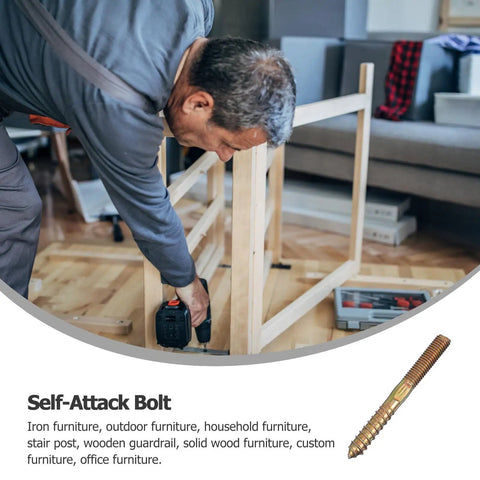 Person assembling wood frame using Double Headed Self Tapping Hanger Bolts Set 50 Pieces For Wood Joints And Furniture Assembly Carbon Steel