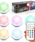Rechargeable Puck Lights With Remotes, 16 Color Changing LED Puck Lighting, Battery Powered Dimmable Under Cabinet Lights, 6 pack image