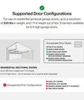 QuietLift Connect WiFi Smart Garage Door Opener With Wireless Keypad Ultra Quiet Three Quarter HPC Belt Drive Works With Alexa And Google Assistant Model 3053 TKV supported door configurations diagram