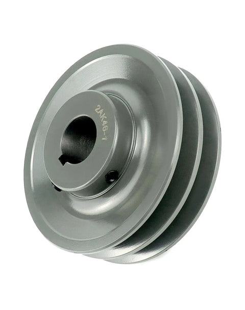 Double Groove V Belt Pulley, 4.45 Inch Outside Diameter, 1 Inch Fixed Bore, 2 Groove Sheave For A, 3L And 4L V Belts, Cast Iron Construction For Durability And Long Life