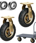 Heavy Duty Rubber Casters 2 Pack 8 Inch Swivel And Fixed Industrial Wheels With Mounting Screws showing pneumatic tires and sealed bearings.