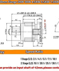 Technical diagram of Hardcore Helical Planetary Gear Reducer Motor Gearbox For 42 And 52 Stepper Motors with dimensions and specifications.