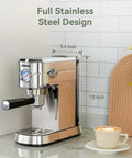 20 Bar Dual Mode Espresso Machine With Portafilter For Nespresso Original Capsules Or Ground Coffee on counter with latte