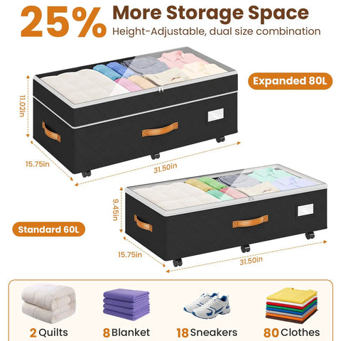 Adjustable Under Bed Storage Bins With Smooth Rollers Rolling Closet Organizers For Clothes And Shoes Flexible Height Expands To Fit All Frames Glides Under Beds Easy To Keep Your Room Lookin Clean