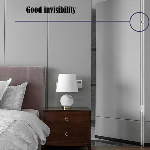 Stainless Steel Hidden Cross Hinge Set For Invisible Doors Folding Doors And Tables in bedroom setting with seamless door