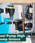 Hi Temp Unions 4 Pack For 2 Inch MIP Threads Pool Pumps With 2 Inch PVC Slip Socket Ends Compatible With Pentair Whisperflo And Intelliflo Pumps Briwooody installed on pool pump next to pool.