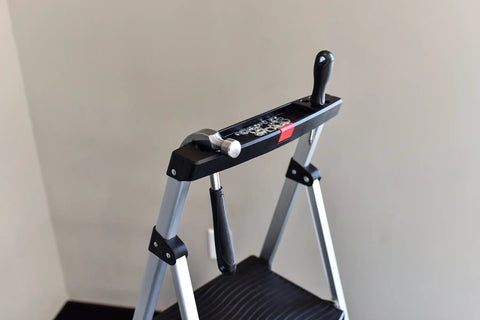 Three Step Aluminum Step Ladder With Built In Project Tray, 225 Pound Capacity, Lightweight Yet Durable, Auto Lock Safety, Grab And Go Ready To Use Right Out Of The Box, Portable Home Or Garage Ladder For Tasks, top view