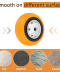 Built Like A Tank 5 Inch Industrial Rolling Caster Wheel Replacement Set with orange wheel for smooth rolling on different surfaces.