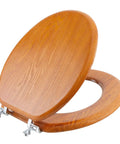 Built To Last Durable Wood Veneer Elongated Toilet Seat With Metal Hinged Design For Easy Clean And Anti Scratch Protection