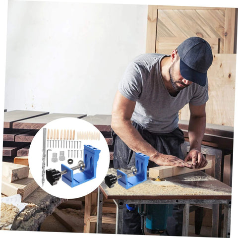 Woodworker using Pocket Hole Jig Angle For Precise Pocket Woodworking Do It Yourself Friendly Cabinet And Furniture Assembly Tool