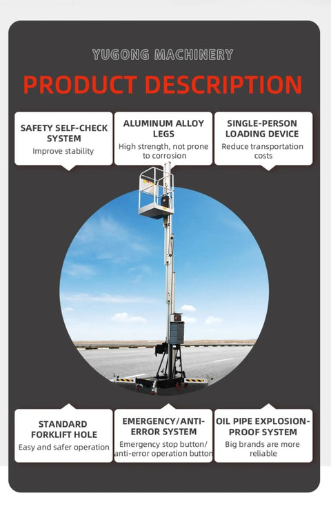 Slick Plug And Play Compact Single Mast Aluminum Vertical Aerial Platform Lift With Heavy Duty Hydraulics And Fast Raising for maintenance tasks.