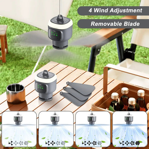 18 Inch Canopy Fan With Light Portable Rechargeable 12000mAh Cordless Outdoor Ceiling Fan For Gazebo Tent Patio Camping