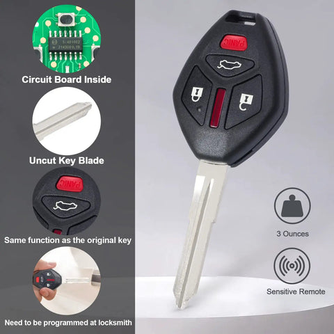 Black Four Button Keyless Entry Remote Key Fob Replacement For Mitsubishi Lancer 2008 To 2015 With FCC ID G8D-625M-A shown in detail