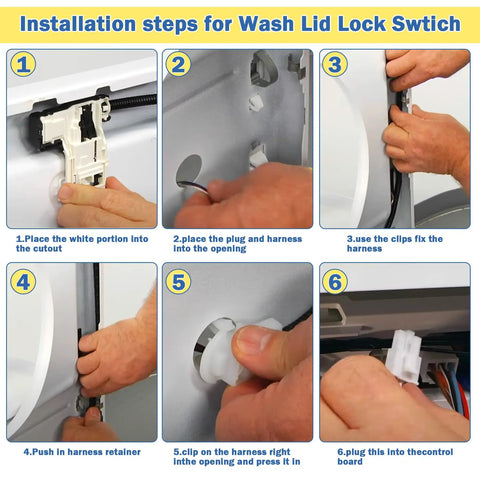Installation steps for Rugged Washer Lid Lock Assembly Replacement For Whirlpool Maytag Kenmore W11307244 W10682535.