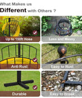 Freestanding Garden Hose Holder And Organizer Stand For Outdoor Use comparison showing features like anti-rust and durability.