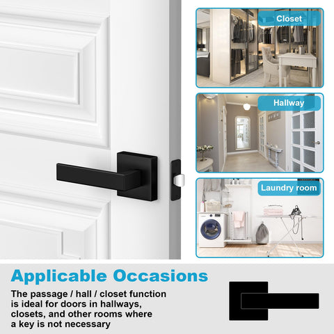 8 Pack Matte Black Passage Door Handles Square Heavy Duty Interior Door Knobs Non Locking Handlesets For Hallway And Closet Doors