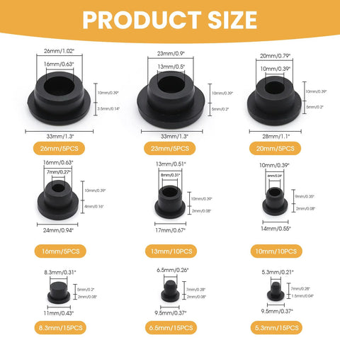 85 Pieces Silicone Rubber Plugs Set In 9 Sizes Black Round Hole Stoppers Waterproof Sealing Plugs size chart