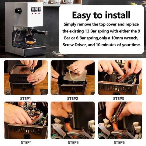 9 Bar OPV Espresso Machine Spring Replacement Kit installation on Gaggia Classic Pro showcasing step-by-step guide.