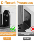 Comparison of Four Piece Sliding Barn Door Floor Guide Set With Adjustable Rollers against standard guide, showing flush flat bottom with rounded edge.