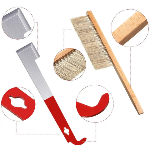 Beekeeping Starter Kit with J Hook Hive Tool, Beehive Brush, Frame Lifter and Scraper, Stainless Steel 3 Piece Set for beekeepers.