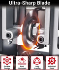 Close-up of an ultra-sharp blade in a drill powered wire stripper machine with no fuss manual crank option, 0.06 to 1 inch wire stripping range.