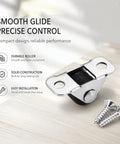 Eight Pack Of One Half Inch Rigid Caster Wheels With Compact Low Profile Design For Smooth Rolling On Desks And Furniture Includes Premium Hardware Pieces, close-up of a durable caster wheel with installation screws.