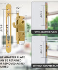 Diagram showing White Patio Sliding Glass Door Handle Set With Reversible Design Fits 1 3 8 To 2 1 4 Inch Thick Wood Or Vinyl Doors 3 15 16 Inch Hole Centers And 45 Degree Keyway For Offset B Position Latch Installations.