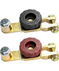 Heavy Duty Top Post Battery Disconnect Switch 12V 125A with black and red knobs for quick automatic shutdown in cars and trucks.